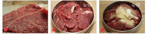 烤<a href=/shicai/rouqin/NiuRou/index.html target=_blank><u>牛肉</u></a>干步骤1-3