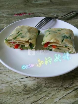 双椒<a href=/shicai/shucai/JiuCai/index.html target=_blank><u>韭菜</u></a>蛋披萨餠