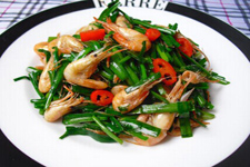 <a href=/shicai/shucai/JiuCai/index.html target=_blank><u>韭菜</u></a>炒河虾