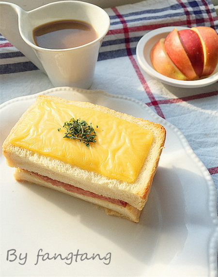 <a href=/shicai/mimian/ZhiShi/index.html target=_blank><u>芝士</u></a><a href=/shicai/rouqin/HuoTui/index.html target=_blank><u>火腿</u></a>三明治的做法