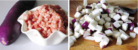 香辣肉糜茄丁步骤1-2