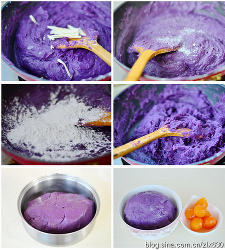 <a href=/shicai/shucai/ZiShu/index.html target=_blank><u>紫薯</u></a>蛋黄月饼步骤7-12