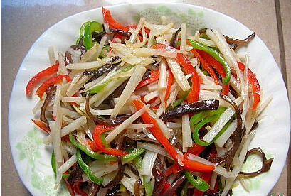 五彩<a href=/shicai/shucai/Ou/index.html target=_blank><u>藕</u></a>丝怎么做？