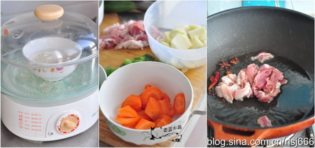 <a href=/shicai/shucai/TuDou/index.html target=_blank><u>土豆</u></a>烧肉盖饭步骤1-3