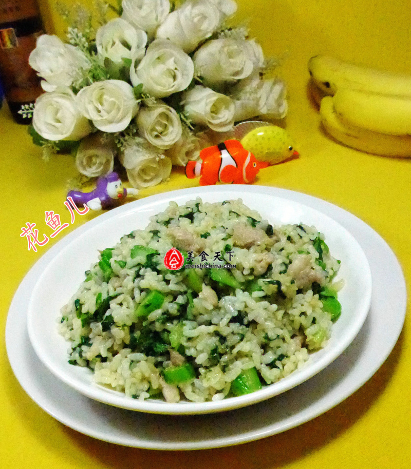 肉丝菜芯炒饭（咖喱味）