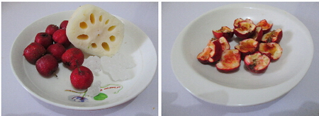 <a href=/shicai/guopin/ShanZha/index.html target=_blank><u>山楂</u></a><a href=/shicai/shucai/Ou/index.html target=_blank><u>藕</u></a>片步骤1-2